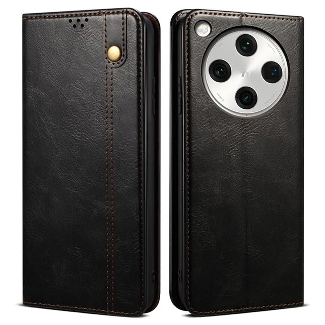 For Oppo Find X8 5G Case Crazy Horse Texture Waxy Leather Wallet Stand Phone Cover - Black