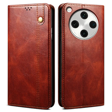 For Oppo Find X8 Pro 5G Case Crazy Horse Texture Waxy Leather Wallet Stand Phone Cover - Brown
