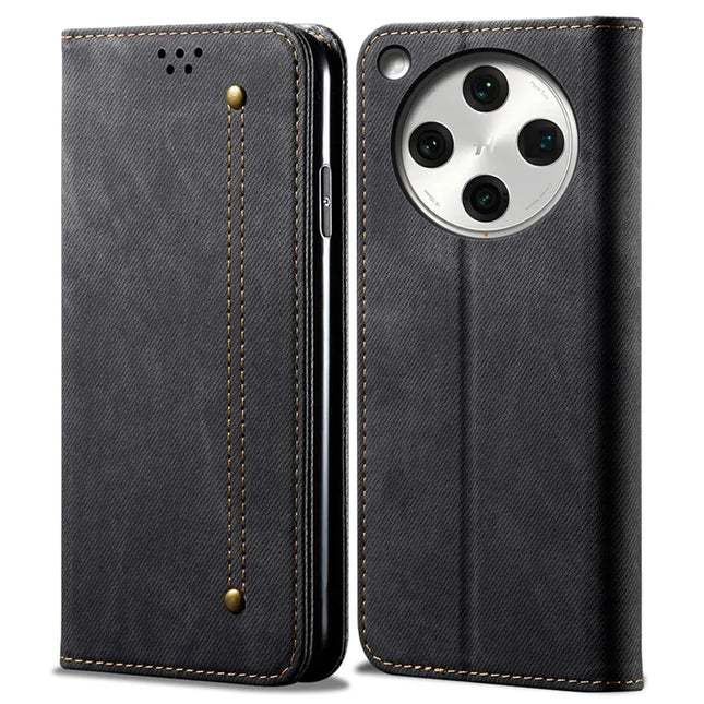For Oppo Find X8 Pro 5G Case Jeans Cloth Texture Anti-Scratch Leather Stand Phone Cover - Black