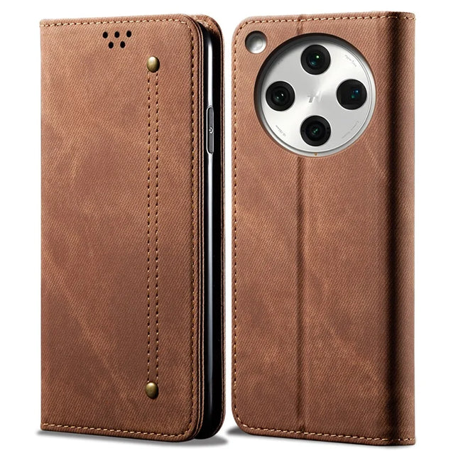 For Oppo Find X8 Pro 5G Case Jeans Cloth Texture Anti-Scratch Leather Stand Phone Cover - Coffee