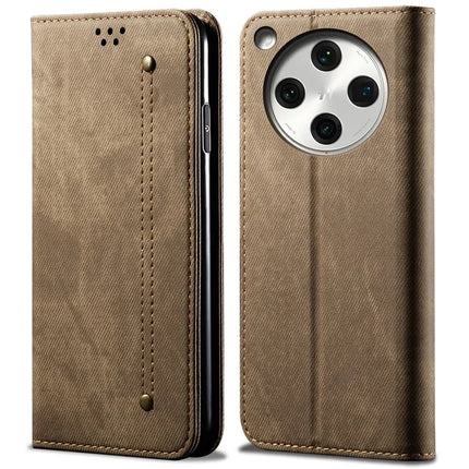 For Oppo Find X8 Pro 5G Case Jeans Cloth Texture Anti-Scratch Leather Stand Phone Cover - Khaki
