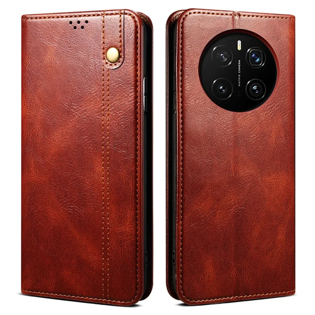 For Honor Magic7 Pro 5G Case Crazy Horse Texture Waxy Leather Wallet Stand Phone Cover - Brown