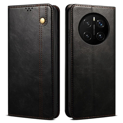 For Honor Magic7 5G Case Crazy Horse Texture Waxy Leather Wallet Stand Phone Cover - Black