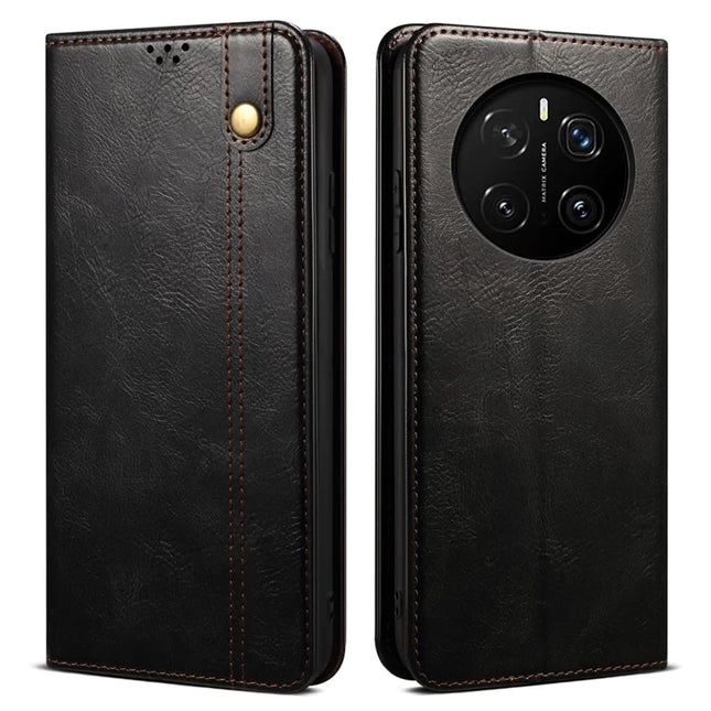 For Honor Magic7 5G Case Crazy Horse Texture Waxy Leather Wallet Stand Phone Cover - Black