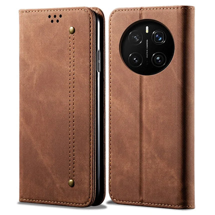 For Honor Magic7 5G Case Jeans Cloth Texture Anti-Scratch Leather Stand Phone Cover - Coffee