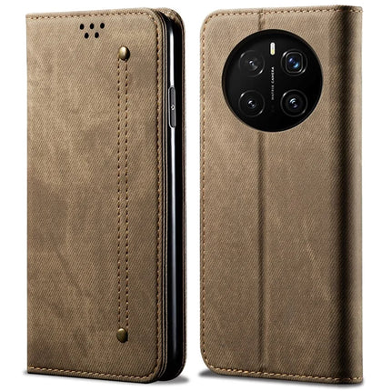 For Honor Magic7 5G Case Jeans Cloth Texture Anti-Scratch Leather Stand Phone Cover - Khaki