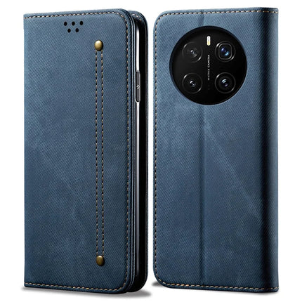 For Honor Magic7 5G Case Jeans Cloth Texture Anti-Scratch Leather Stand Phone Cover - Blue