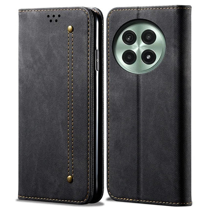 For OnePlus 13 Case Jeans Cloth Texture Anti-Scratch Leather Stand Phone Cover - Black