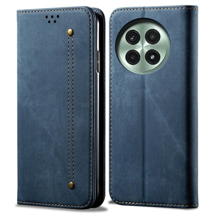 For OnePlus 13 Case Jeans Cloth Texture Anti-Scratch Leather Stand Phone Cover - Blue
