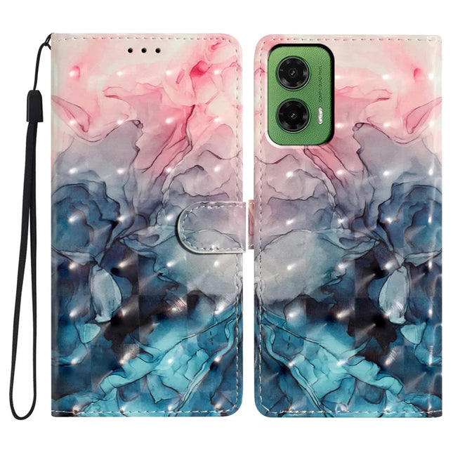 For Motorola Moto G35 5G Case PU Leather Wallet Phone Cover 3D Pattern Printing - Pink Blue Marble