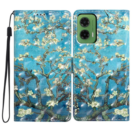 For Motorola Moto G35 5G Case PU Leather Wallet Phone Cover 3D Pattern Printing - Apricot Blossom
