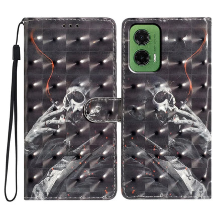 For Motorola Moto G35 5G Case PU Leather Wallet Phone Cover 3D Pattern Printing - Smoking Skeleton