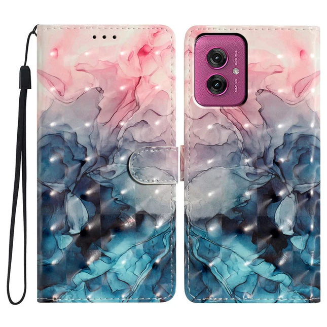 For Motorola Moto G55 5G Case PU Leather Wallet Phone Cover 3D Pattern Printing - Pink Blue Marble