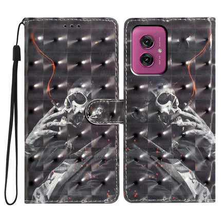 For Motorola Moto G55 5G Case PU Leather Wallet Phone Cover 3D Pattern Printing - Smoking Skeleton