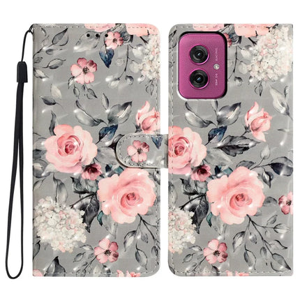 For Motorola Moto G55 5G Case PU Leather Wallet Phone Cover 3D Pattern Printing - Flowers