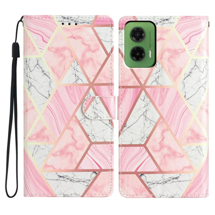 For Motorola Moto G35 5G Wallet Case PU Leather Pattern Printing Stand Phone Cover with Strap - Pink Marble