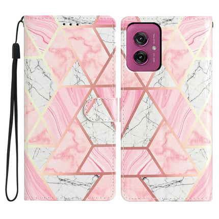 For Motorola Moto G55 5G Wallet Case PU Leather Pattern Printing Stand Phone Cover with Strap - Pink Marble