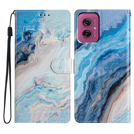 For Motorola Moto G55 5G Wallet Case PU Leather Pattern Printing Stand Phone Cover with Strap - Blue Marble