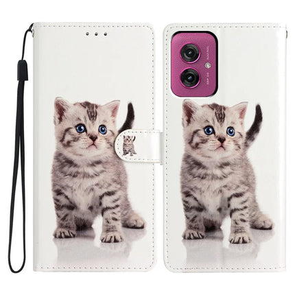 For Motorola Moto G55 5G Wallet Case PU Leather Pattern Printing Stand Phone Cover with Strap - Cute Cat