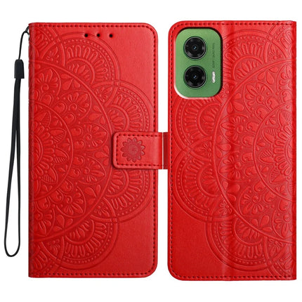For Motorola Moto G35 5G Leather Case with Card Slots Mandala Pattern Phone Cover Stand - Red
