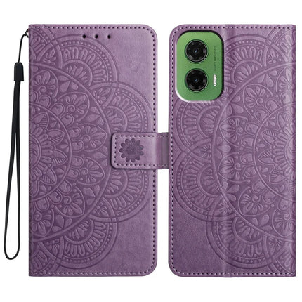 For Motorola Moto G35 5G Leather Case with Card Slots Mandala Pattern Phone Cover Stand - Purple