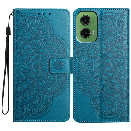 For Motorola Moto G35 5G Leather Case with Card Slots Mandala Pattern Phone Cover Stand - Blue