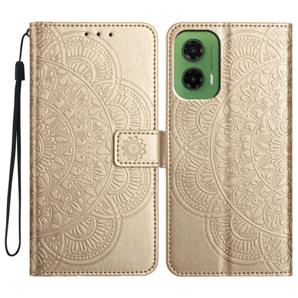 For Motorola Moto G35 5G Leather Case with Card Slots Mandala Pattern Phone Cover Stand - Gold