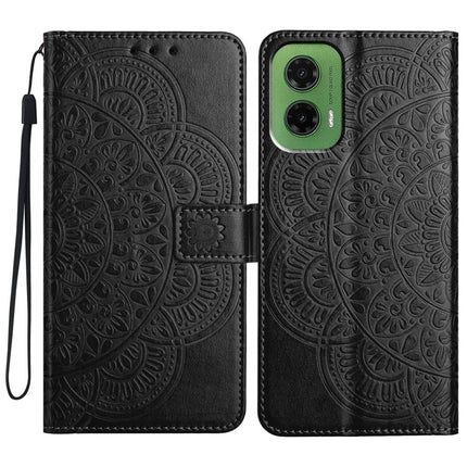 For Motorola Moto G35 5G Leather Case with Card Slots Mandala Pattern Phone Cover Stand - Black