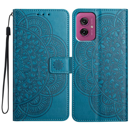 For Motorola Moto G55 5G Leather Case with Card Slots Mandala Pattern Phone Cover Stand - Blue