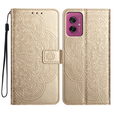 For Motorola Moto G55 5G Leather Case with Card Slots Mandala Pattern Phone Cover Stand - Gold
