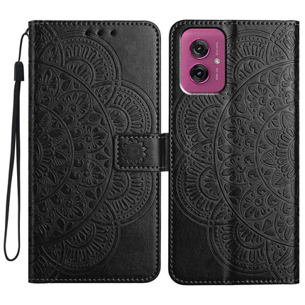 For Motorola Moto G55 5G Leather Case with Card Slots Mandala Pattern Phone Cover Stand - Black
