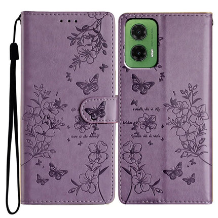 For Motorola Moto G35 5G Wallet Phone Case Butterfly Floral Imprint Leather Flip Cover - Purple
