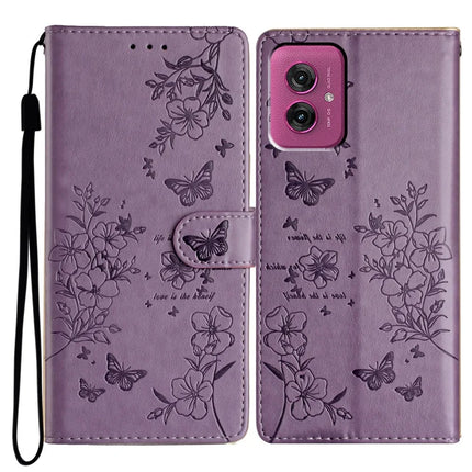 For Motorola Moto G55 5G Wallet Phone Case Butterfly Floral Imprint Leather Flip Cover - Purple