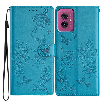 For Motorola Moto G55 5G Wallet Phone Case Butterfly Floral Imprint Leather Flip Cover - Blue