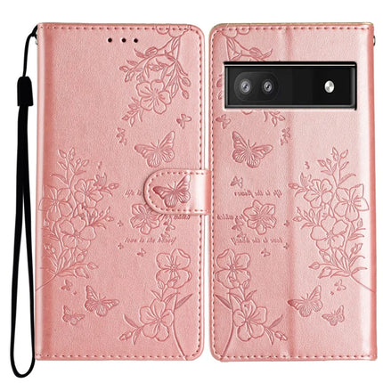 For Google Pixel 9a Wallet Phone Case Butterfly Floral Imprint Leather Flip Cover - Rose Gold