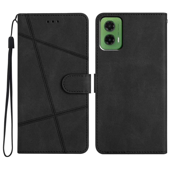 For Motorola Moto G35 5G Case Crazy Horse Texture PU Leather Wallet Stand Phone Cover - Black