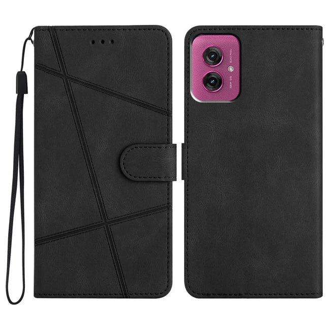 For Motorola Moto G55 5G Case Crazy Horse Texture PU Leather Wallet Stand Phone Cover - Black
