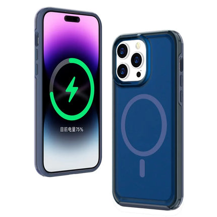 For iPhone 16 Pro Max Back Cover Skin Touch Frosted Semi-Transparent Magnetic Phone Case - Dark Blue