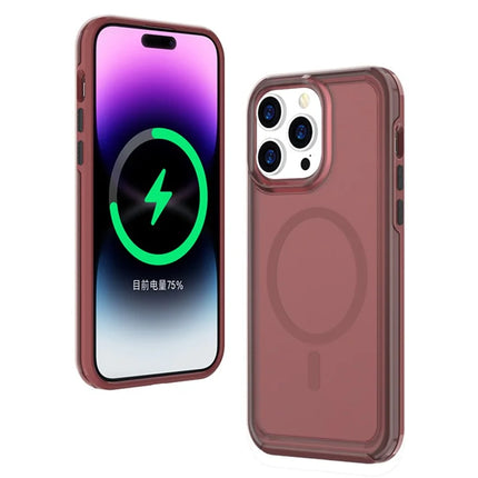 For iPhone 16 Pro Max Back Cover Skin Touch Frosted Semi-Transparent Magnetic Phone Case - Wine Red