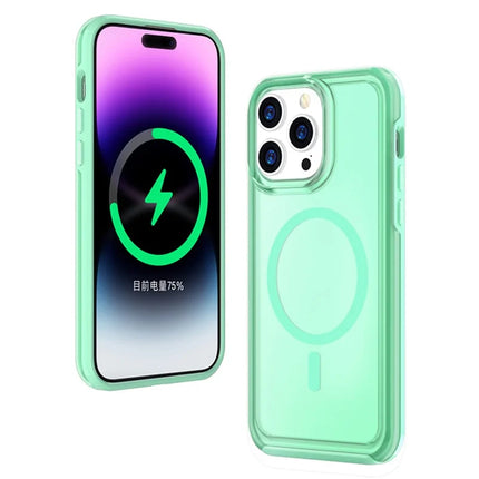 For iPhone 16 Pro Max Back Cover Skin Touch Frosted Semi-Transparent Magnetic Phone Case - Mint Green