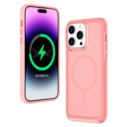 For iPhone 16 Pro Max Back Cover Skin Touch Frosted Semi-Transparent Magnetic Phone Case - Pink