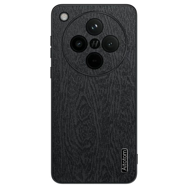 For Oppo Find X8 Pro 5G Case Wood Texture PU Leather Coated PC+TPU Phone Cover - Black