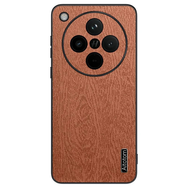 For Oppo Find X8 Pro 5G Case Wood Texture PU Leather Coated PC+TPU Phone Cover - Brown