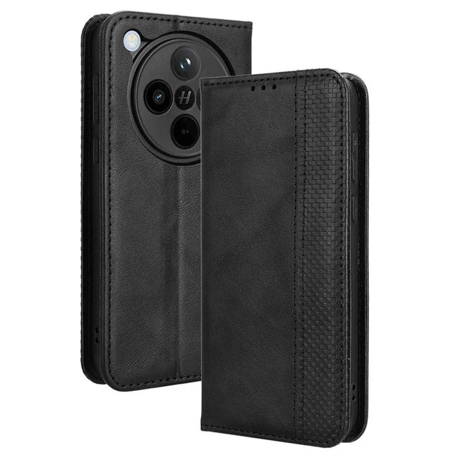 For Oppo Find X8 5G Leather Case Wallet Stand Retro Texture Phone Cover - Black