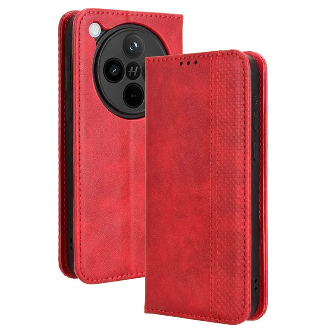 For Oppo Find X8 5G Leather Case Wallet Stand Retro Texture Phone Cover - Red