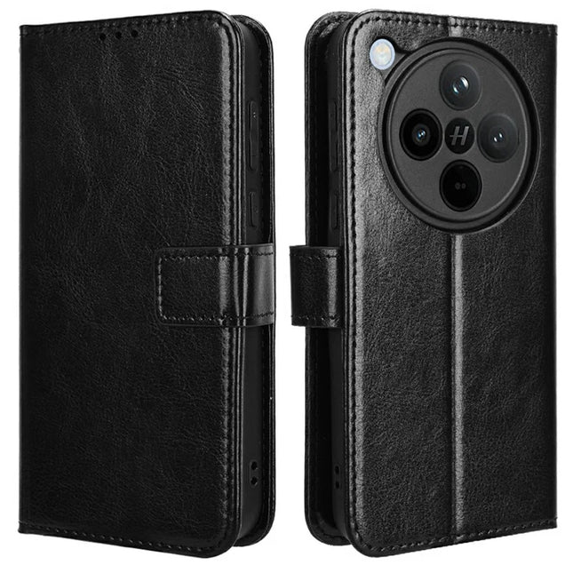 For Oppo Find X8 5G Case Crazy Horse Texture PU Leather Phone Wallet Cover - Black