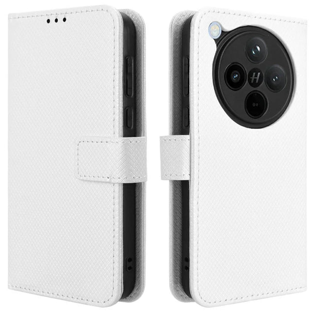 For Oppo Find X8 5G Case PU Leather Diamond Texture Wallet Phone Cover - White