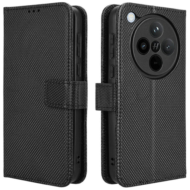 For Oppo Find X8 5G Case PU Leather Diamond Texture Wallet Phone Cover - Black