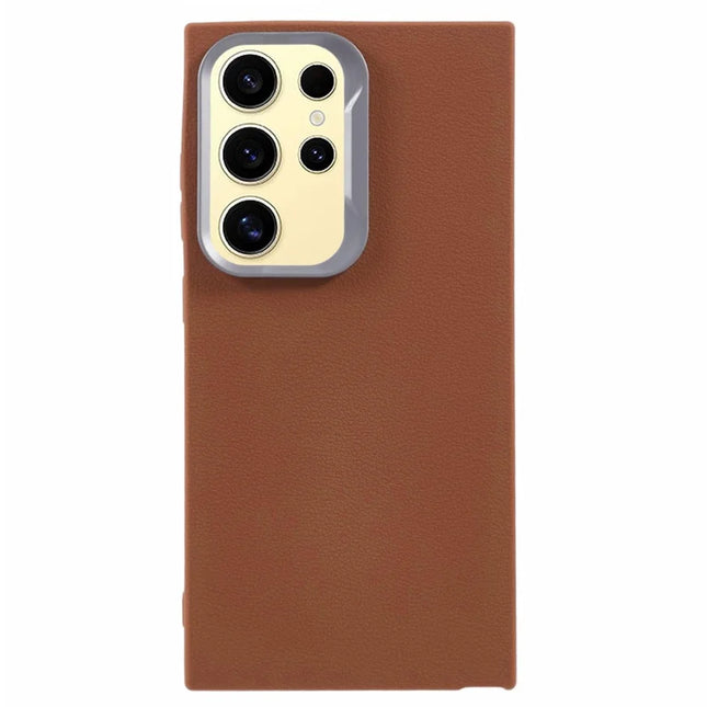 For Samsung Galaxy S23 Ultra Case Leather Textured TPU Shockproof Phone Cover - Brown
