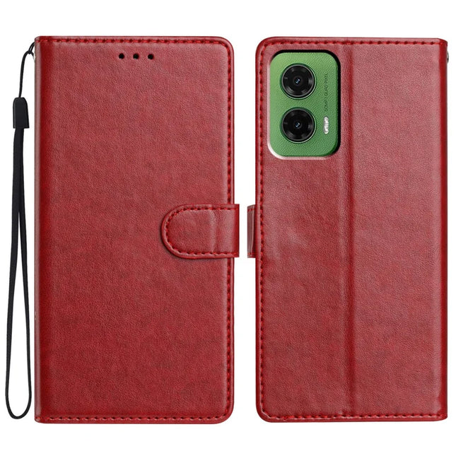 For Motorola Moto G35 5G Leather Case Wallet Stand Phone Cover with Handy Strap - Red